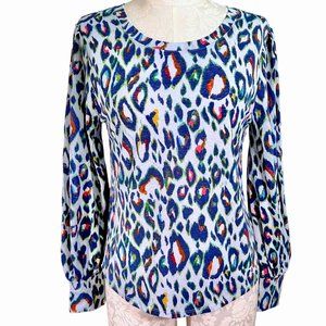 Nine West Cheetah Blouse Multicolor Blue Women's Small Winter 2019